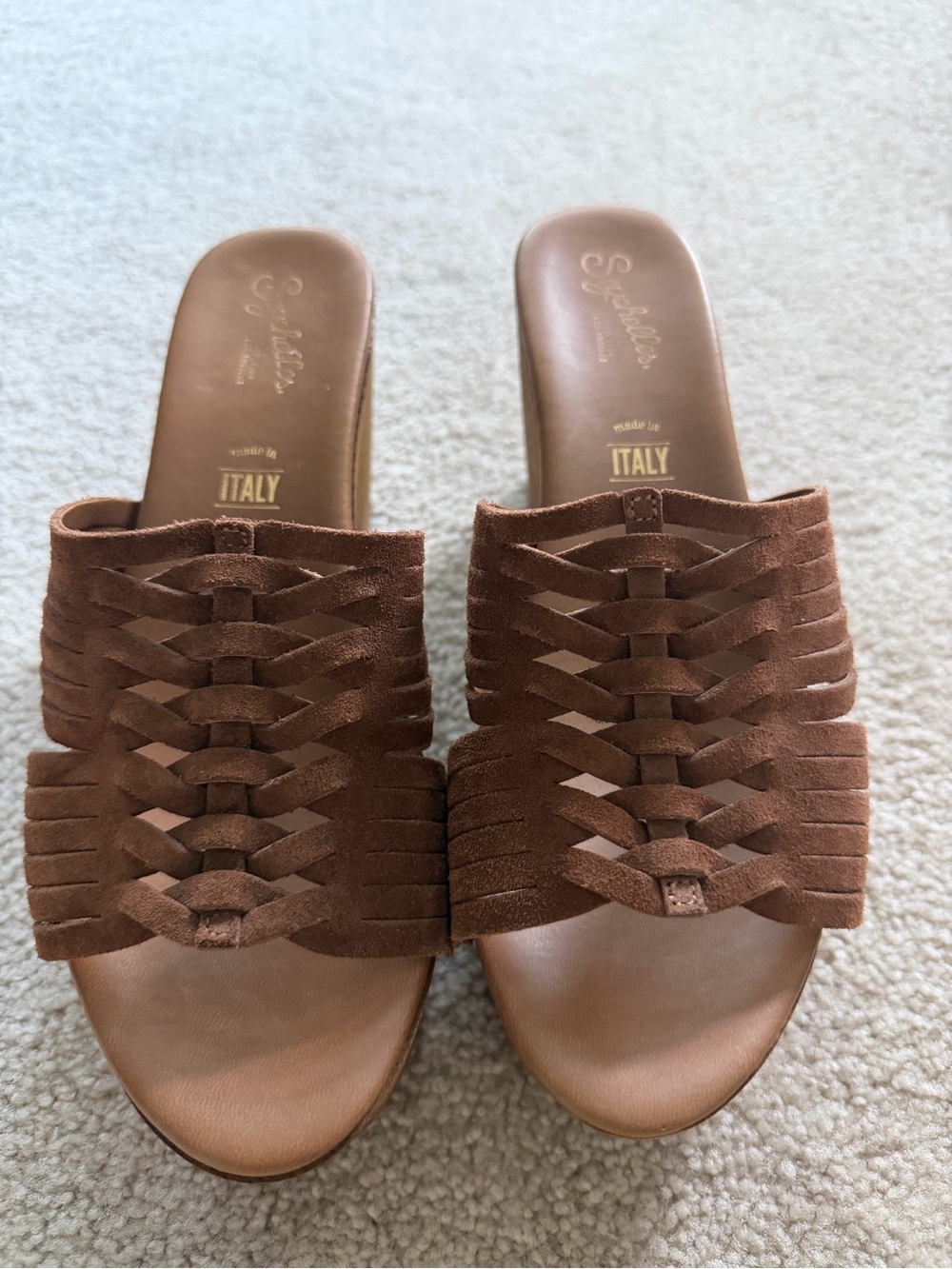 Seychelles Brown Woven Suede Slide Wedges